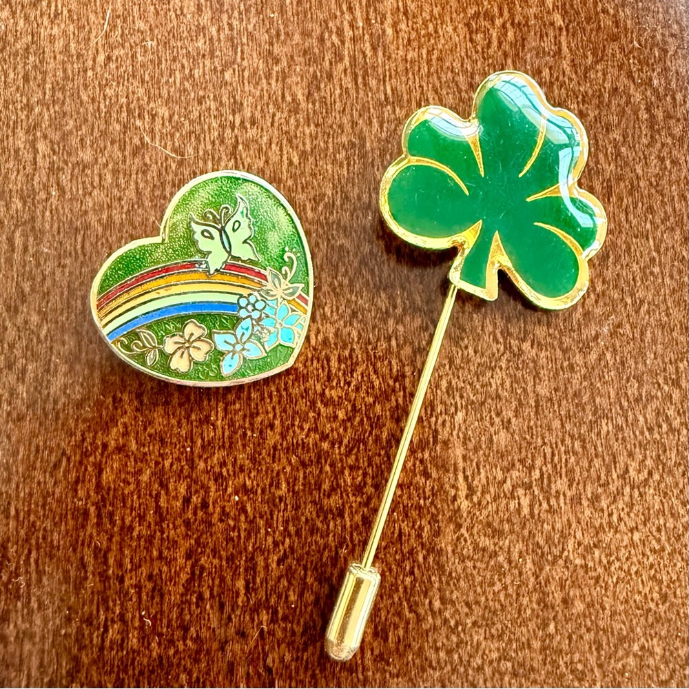 Irish Green Enamel Brooch Set